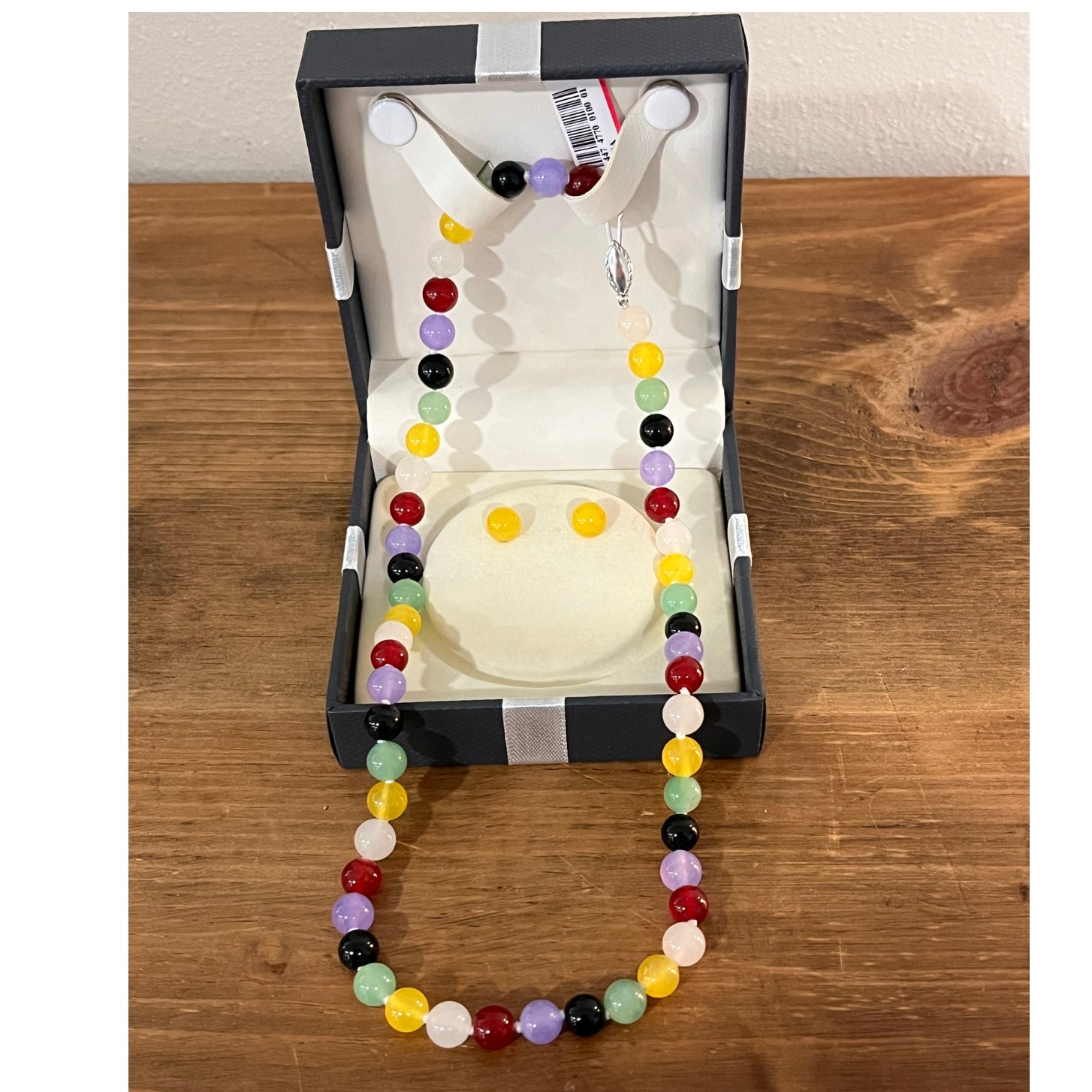 Quartz Bead Necklace Stud Earrings Set Sterling Silver Jewelry Set 19$